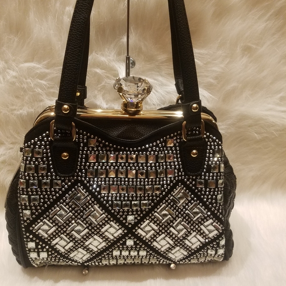 COPY - BLACK AFRAME RHINESTONE DESIGN HANDBAG - Picture 2 of 8